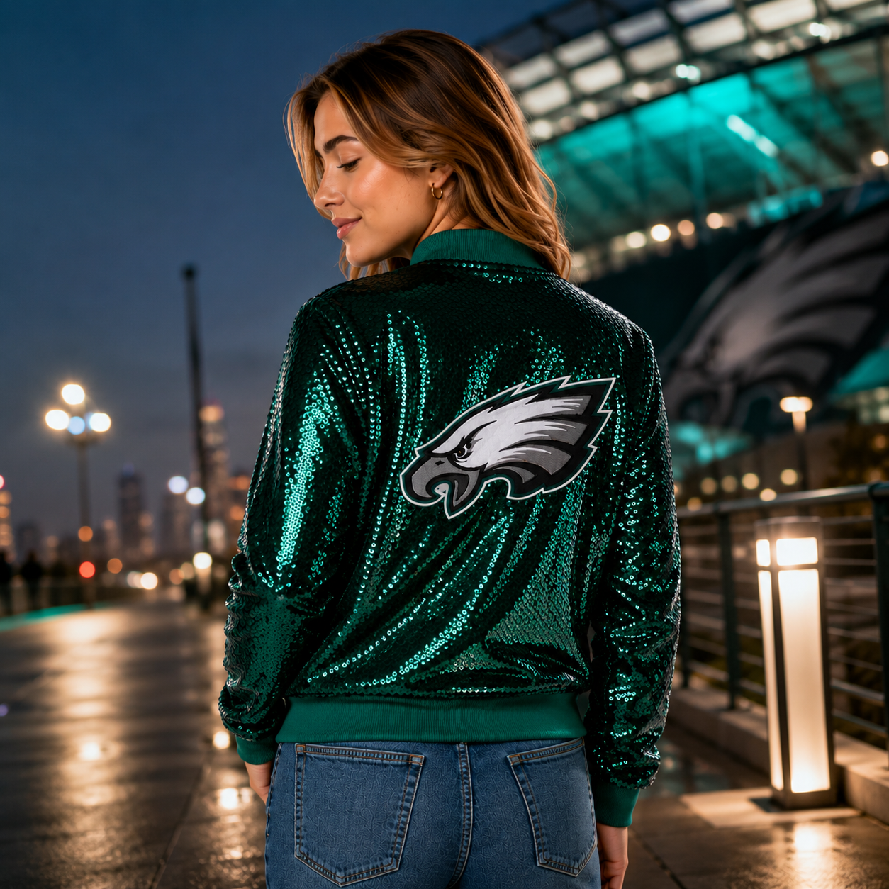 Philadelphia Eagles Full-Zip Sequin Bomber Jacket