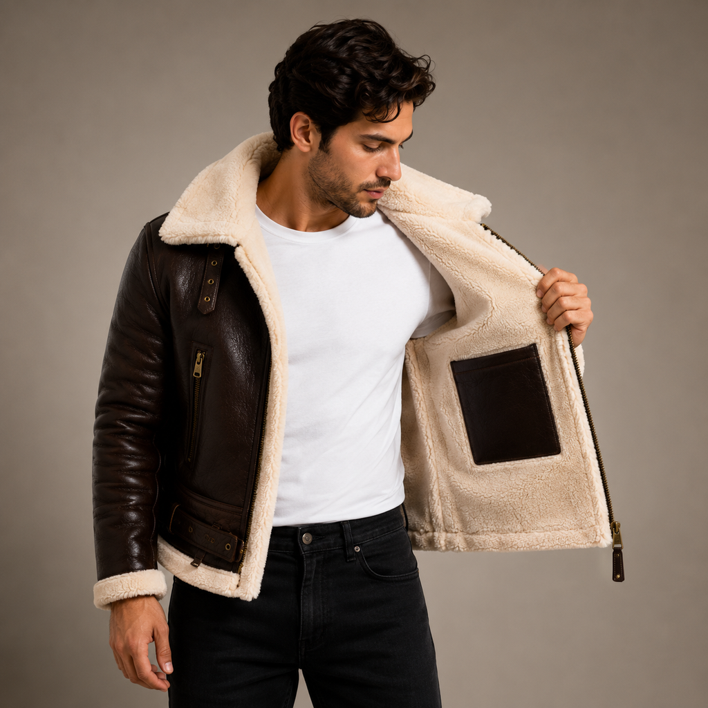 Men's Classic Dark Brown B-3 Aviator Jacket