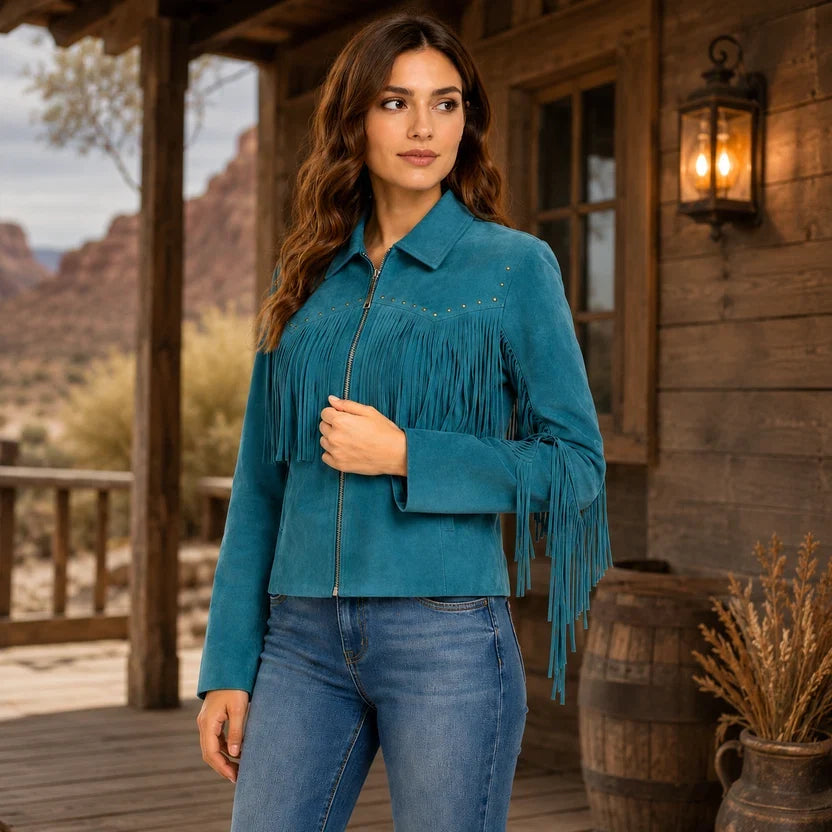 Women's Pink Suede Fringe Jacket