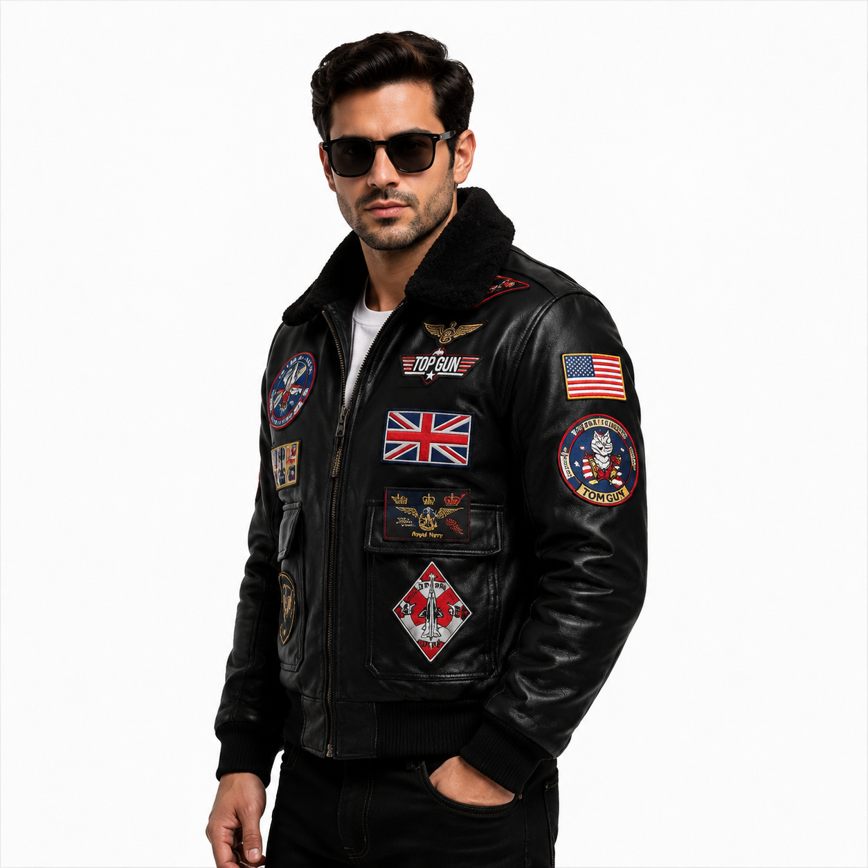 Men's Black Top Gun G-1 Aviator Leather Jacket