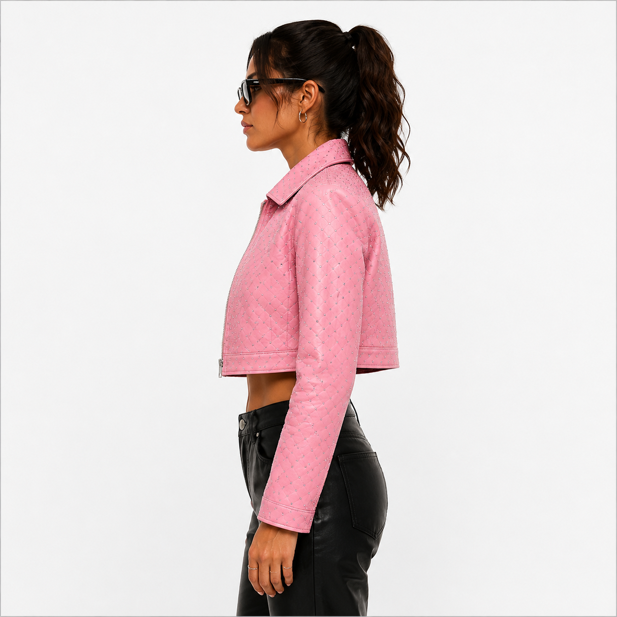 Pink Leather Cropped Jacket