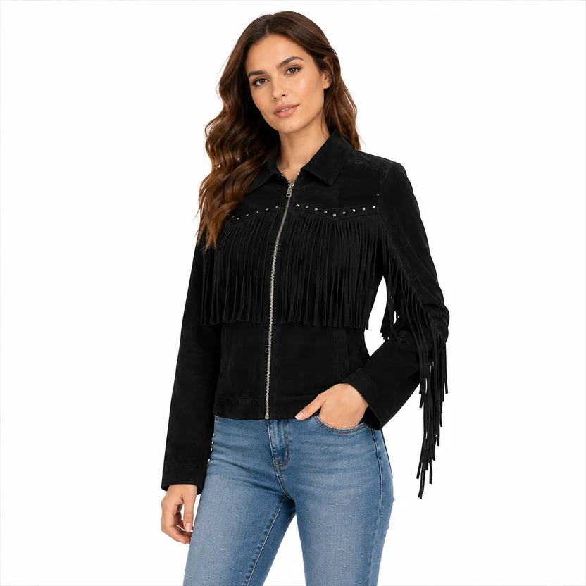 Women's Pink Suede Fringe Jacket