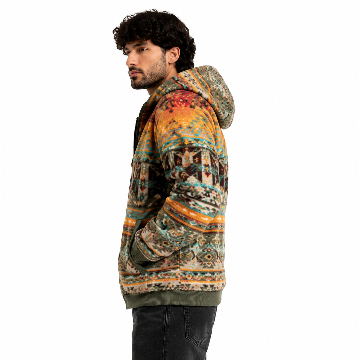 Men's Aztec Tribal Print Sherpa Jacket
