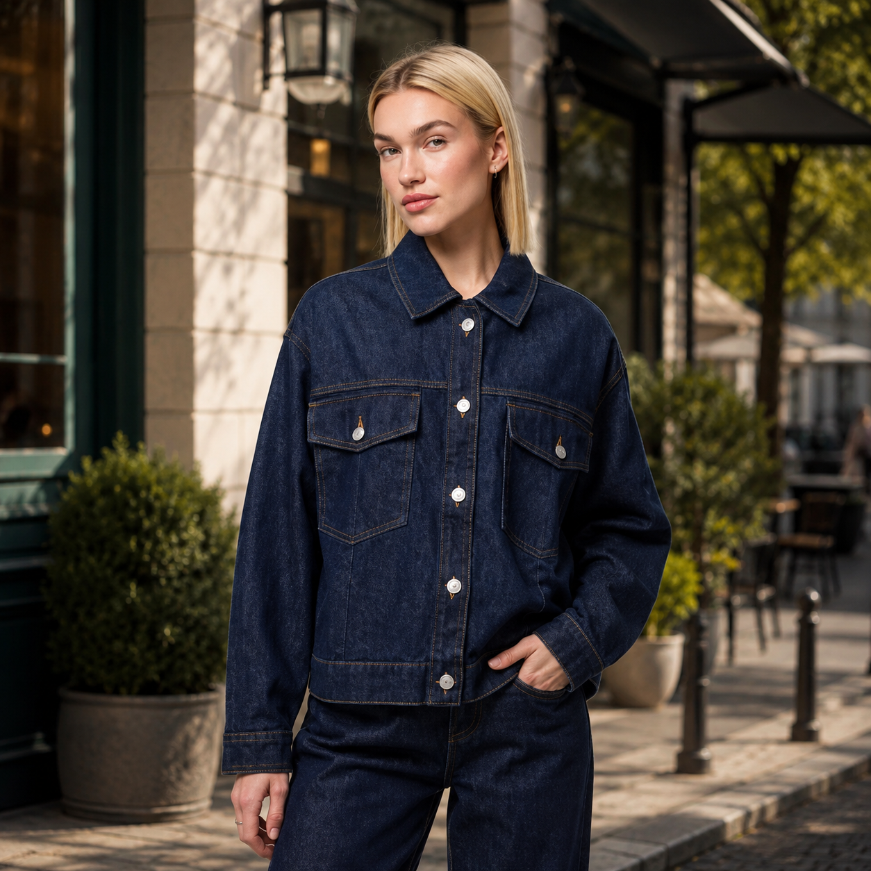 Pieces Oversized Dark-Wash Denim Jacket