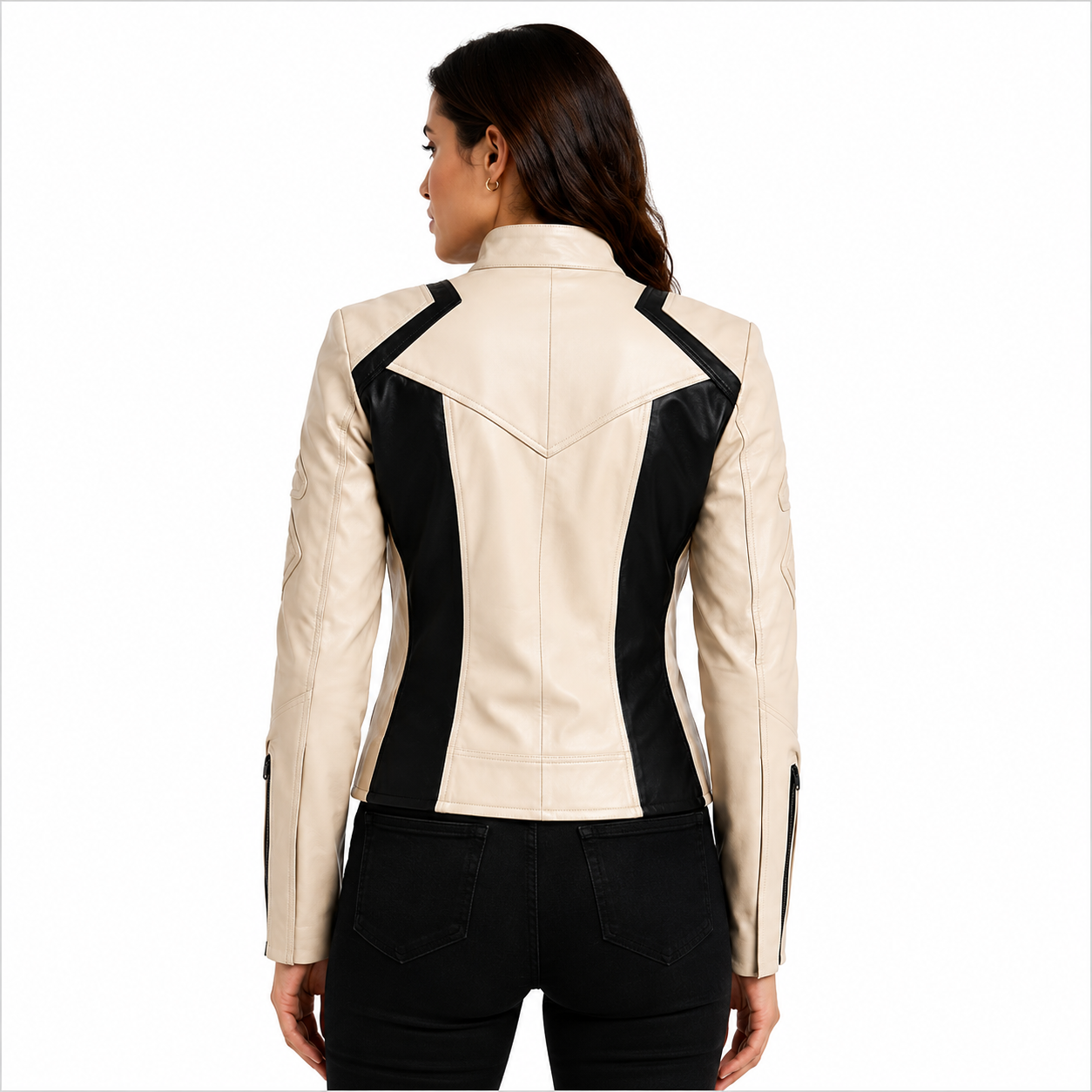 Women's Cream Cafe Racer Leather