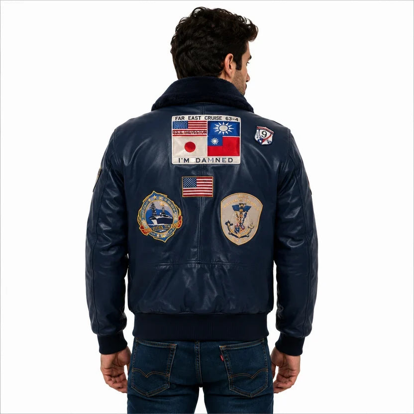 Men's Black Genuine Leather Top Gun Bomber Aviator Jacket