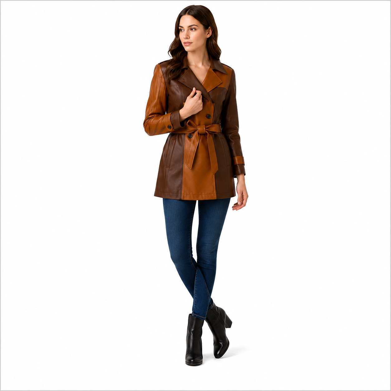 Women's Brown Tan Leather Coat