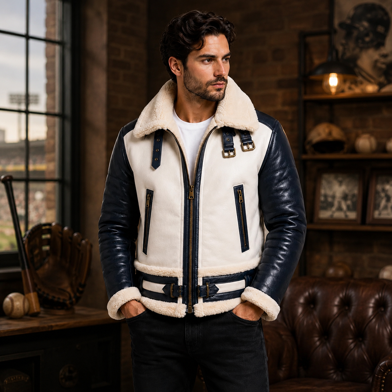 Men's Dual-Tone Navy & White Aviator Jacket