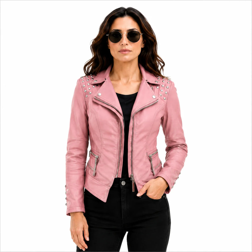 women's pink leather jacket