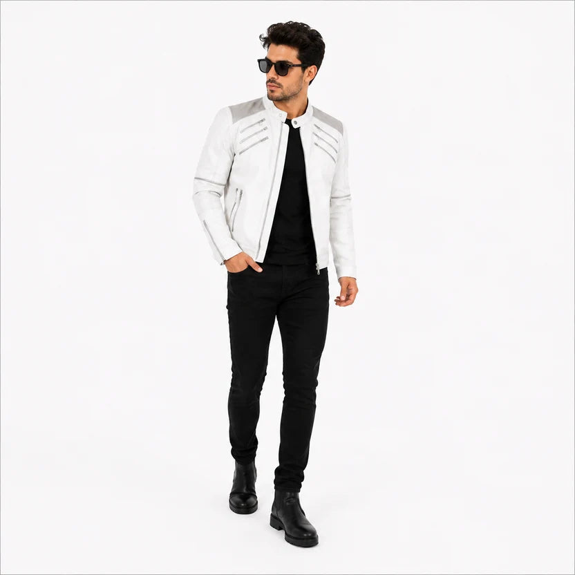 Men's White Leather Jacket