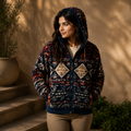Women's Navy Aztec Sherpa Jacket Winter 