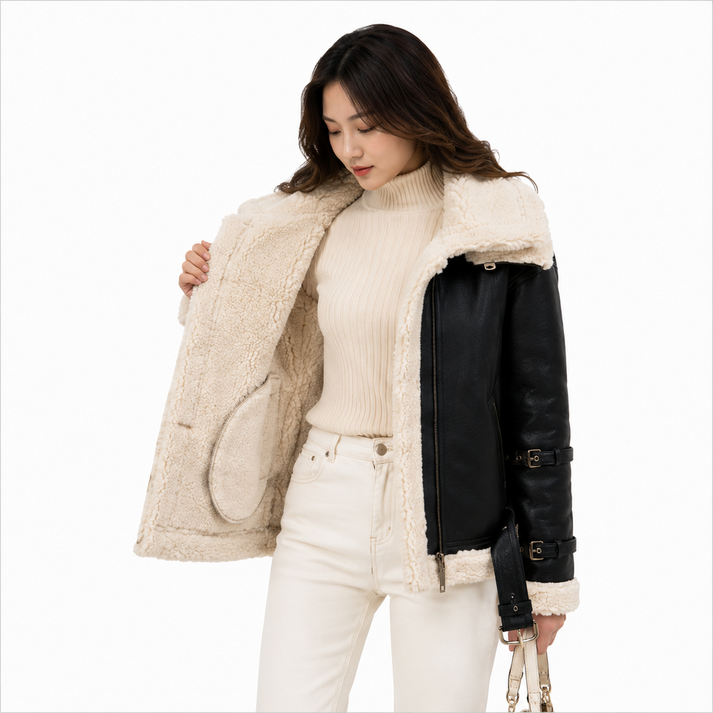Velocite Oversized Leather Shearling Jacket