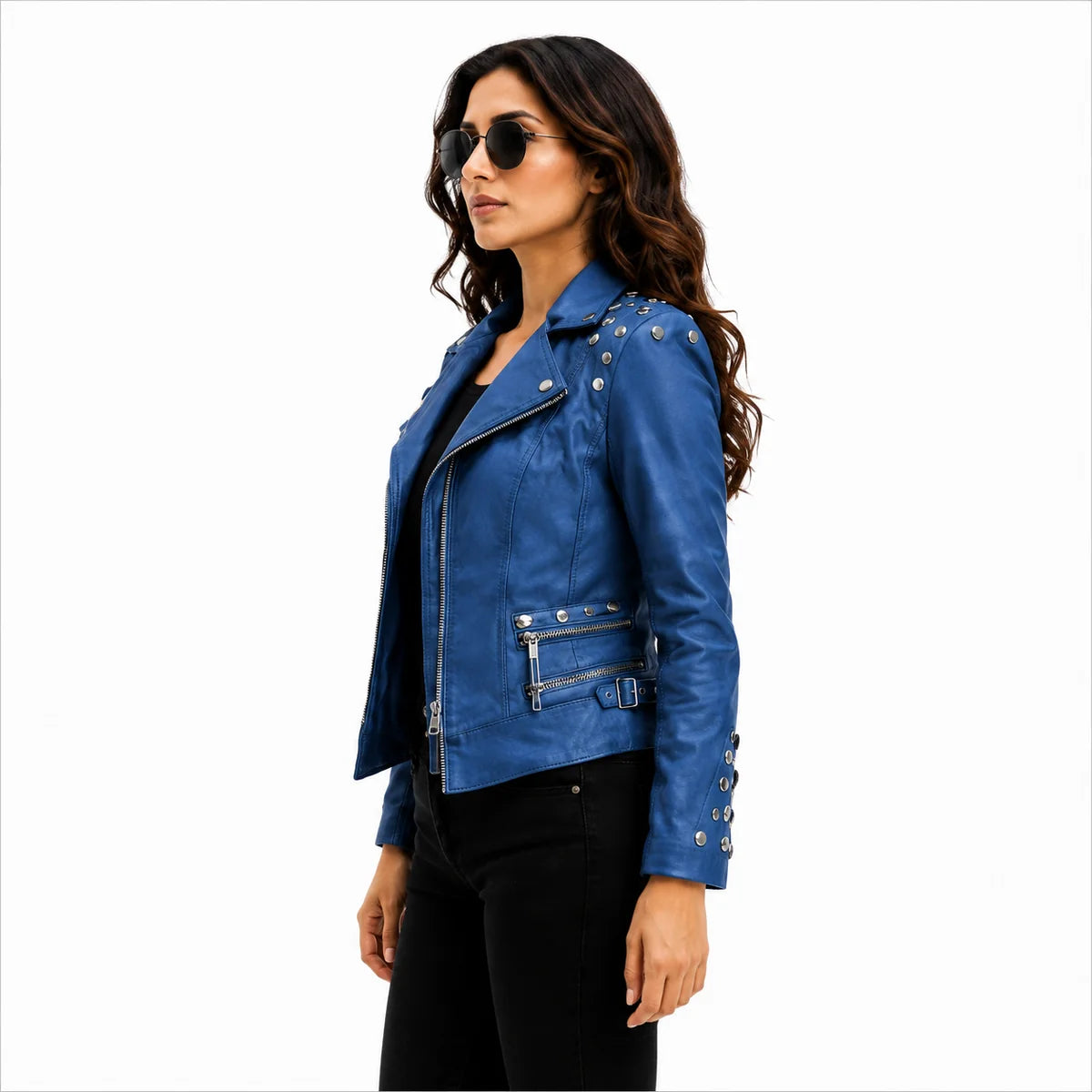 women's light blue leather jacket 