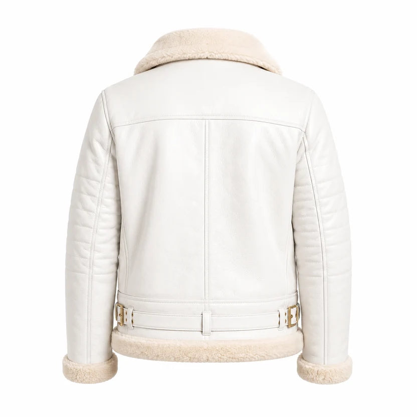 white shearling bomber jacket 