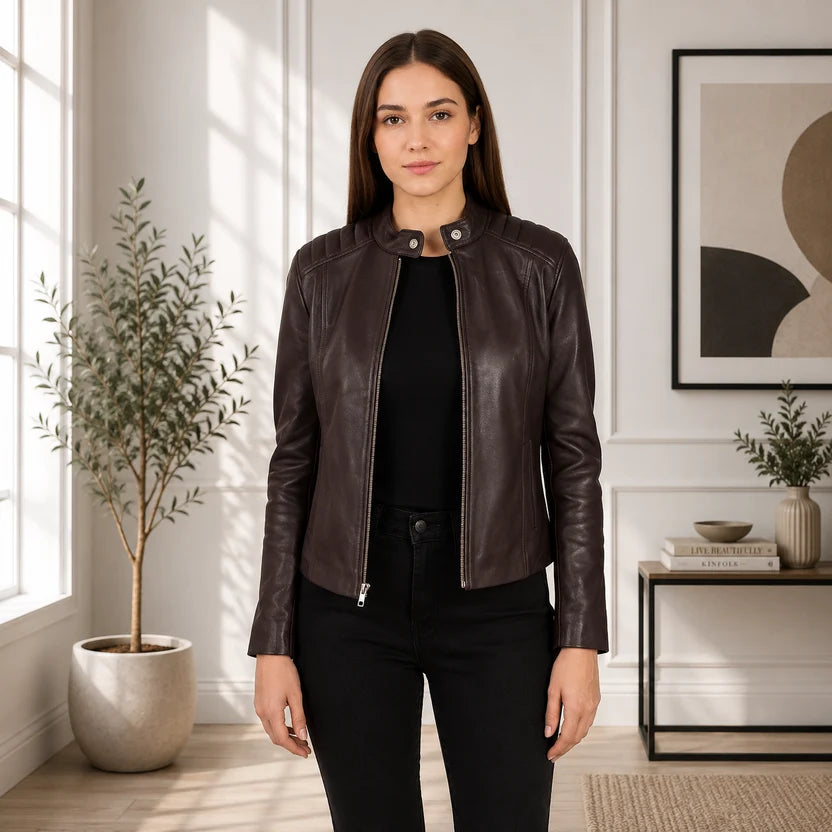 Women's Blue Genuine Leather Jacket