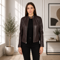 Kelsee Maroon Leather Biker Jacket