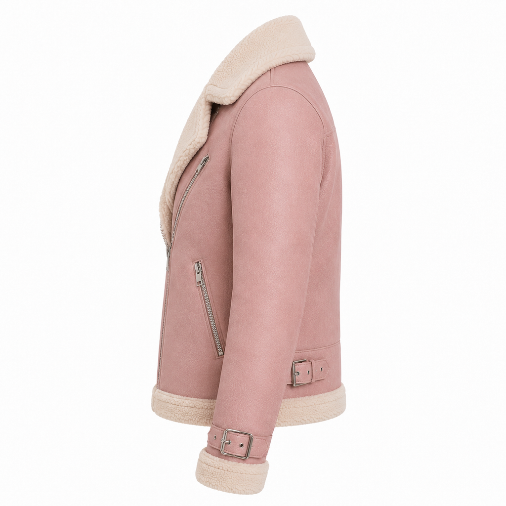 Women's Pink Shearling Aviator Jacket