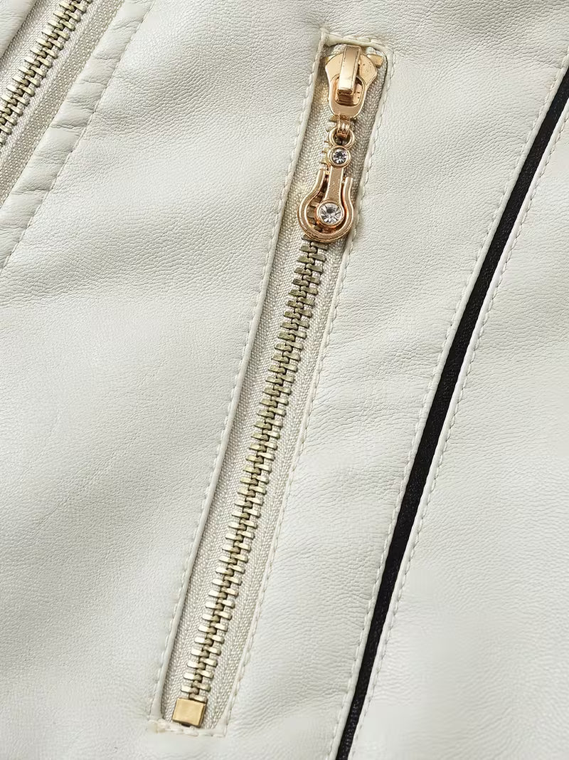 Faux-Leather Asymmetric Biker Jacket