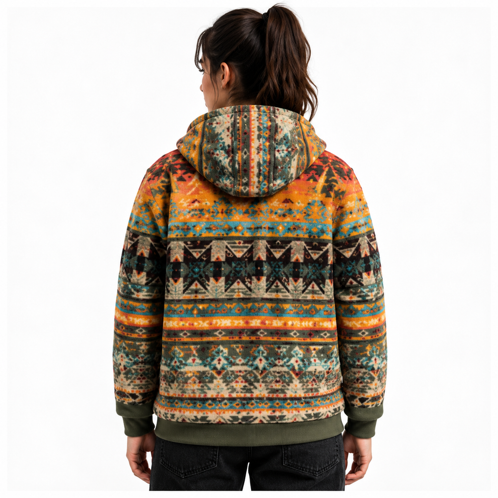 Women's Olive Sherpa Fleece Hoodie