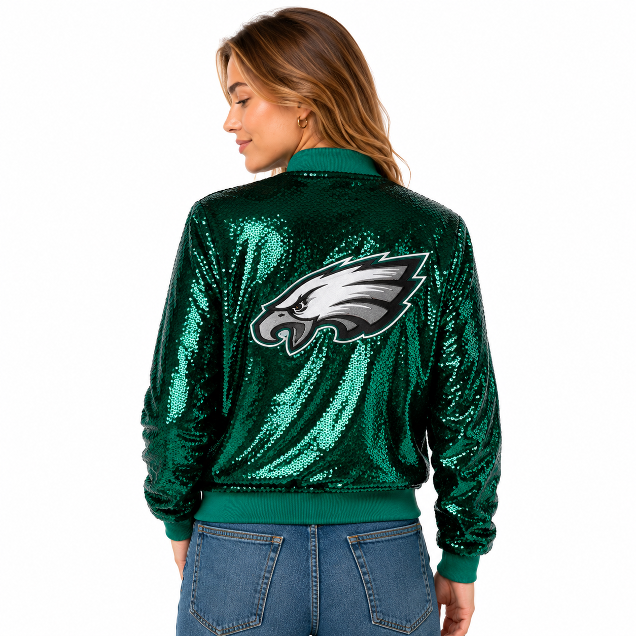 Philadelphia Eagles Full-Zip Sequin Bomber Jacket