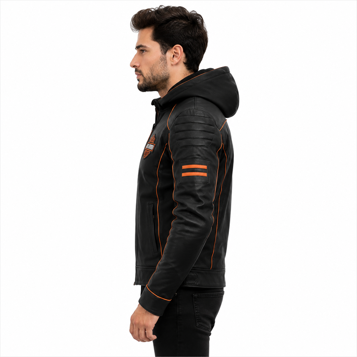 Quilted Shoulder and Piping Detail on Motorcycle Jacket
