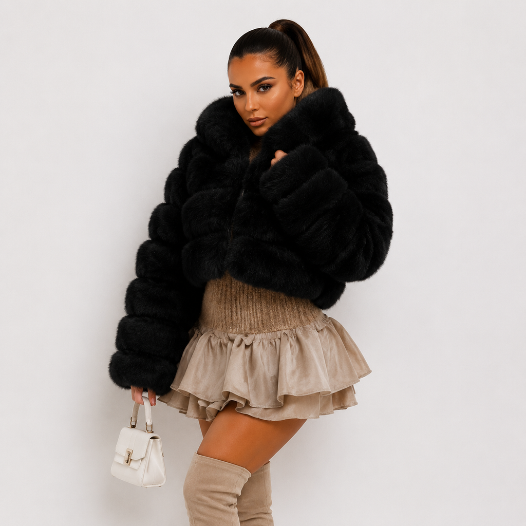 Women's Black Faux Fur Bubble Coat
