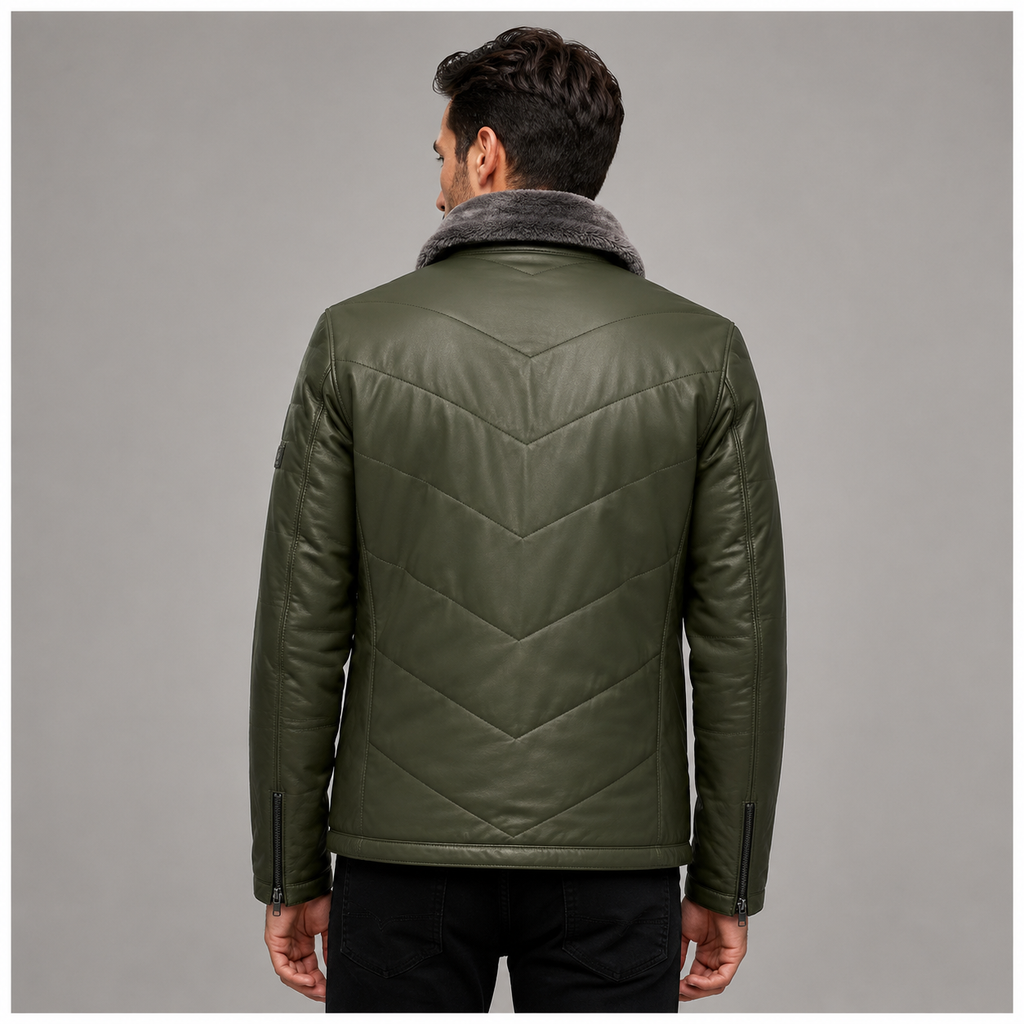 Men's olive green leather jacket