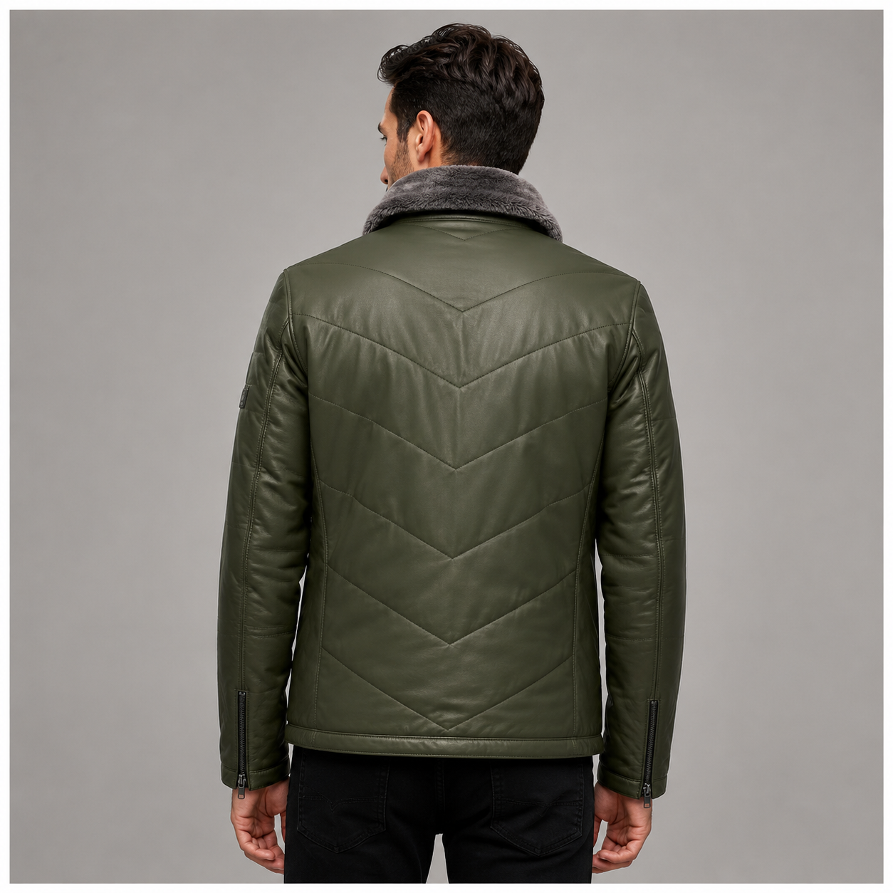 Men's olive green leather jacket