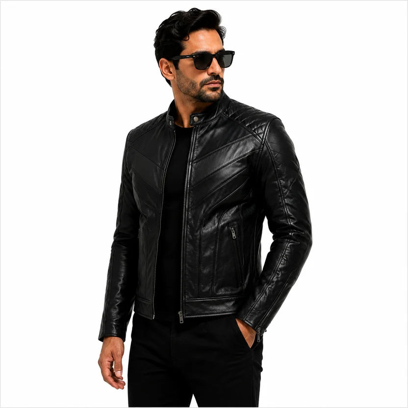 black leather motorcycle jacket