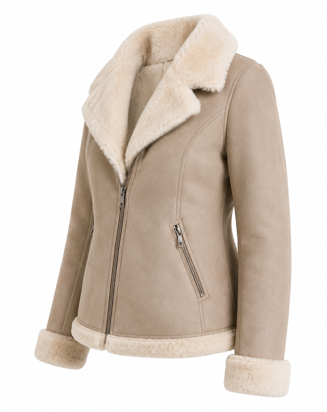 Women's Light Gray Faux Shearling Jacket