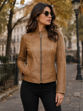 Women’s Camel Brown Leather Biker Jacket