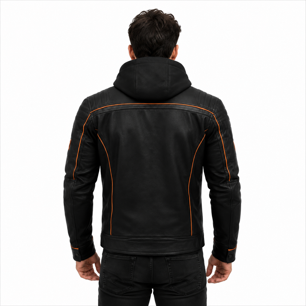 Men's Hooded Leather Biker Jacket 
