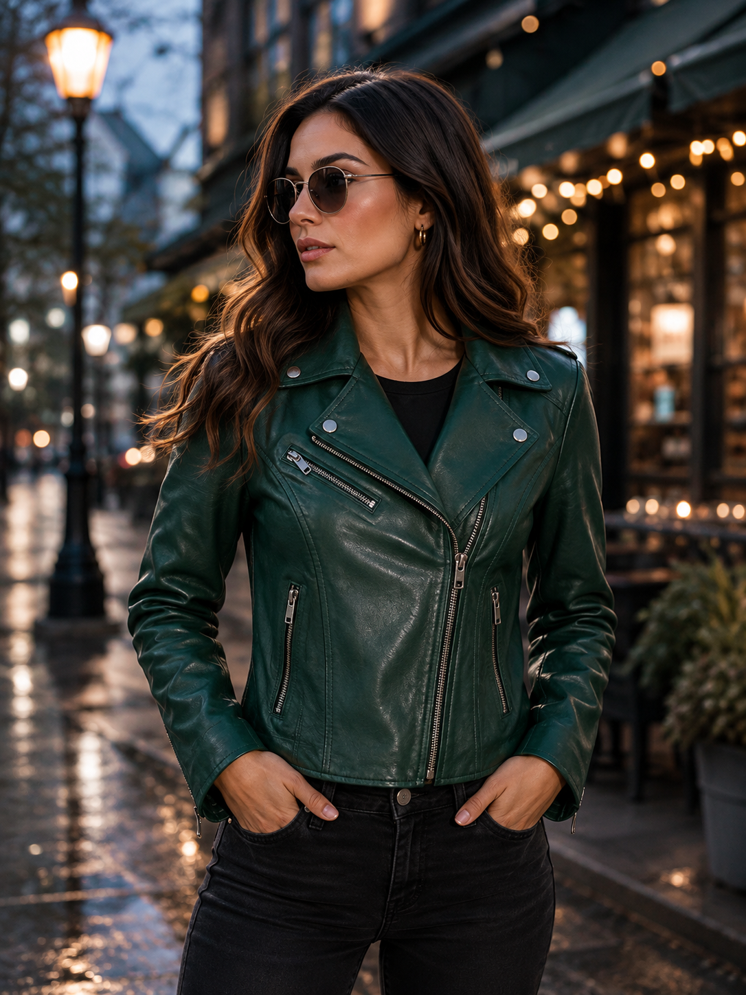 Lambskin Leather Biker Jacket For Women Slim Fit Racer Style