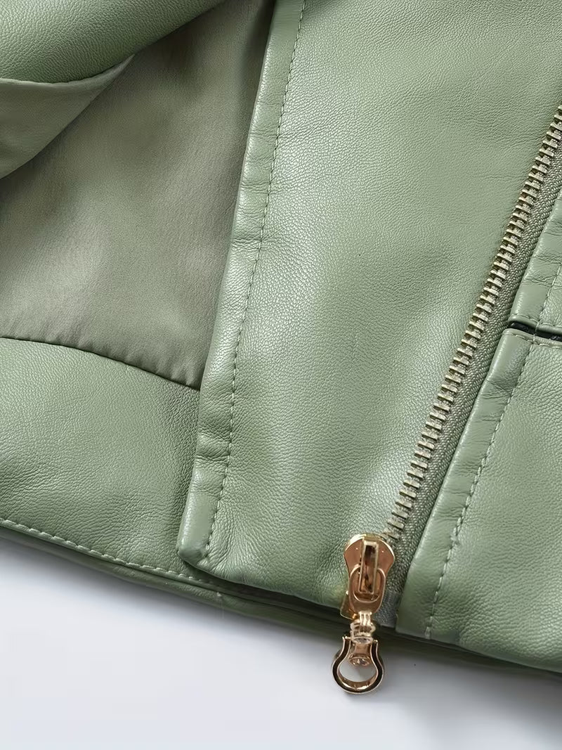 Faux-Leather Asymmetric Biker Jacket