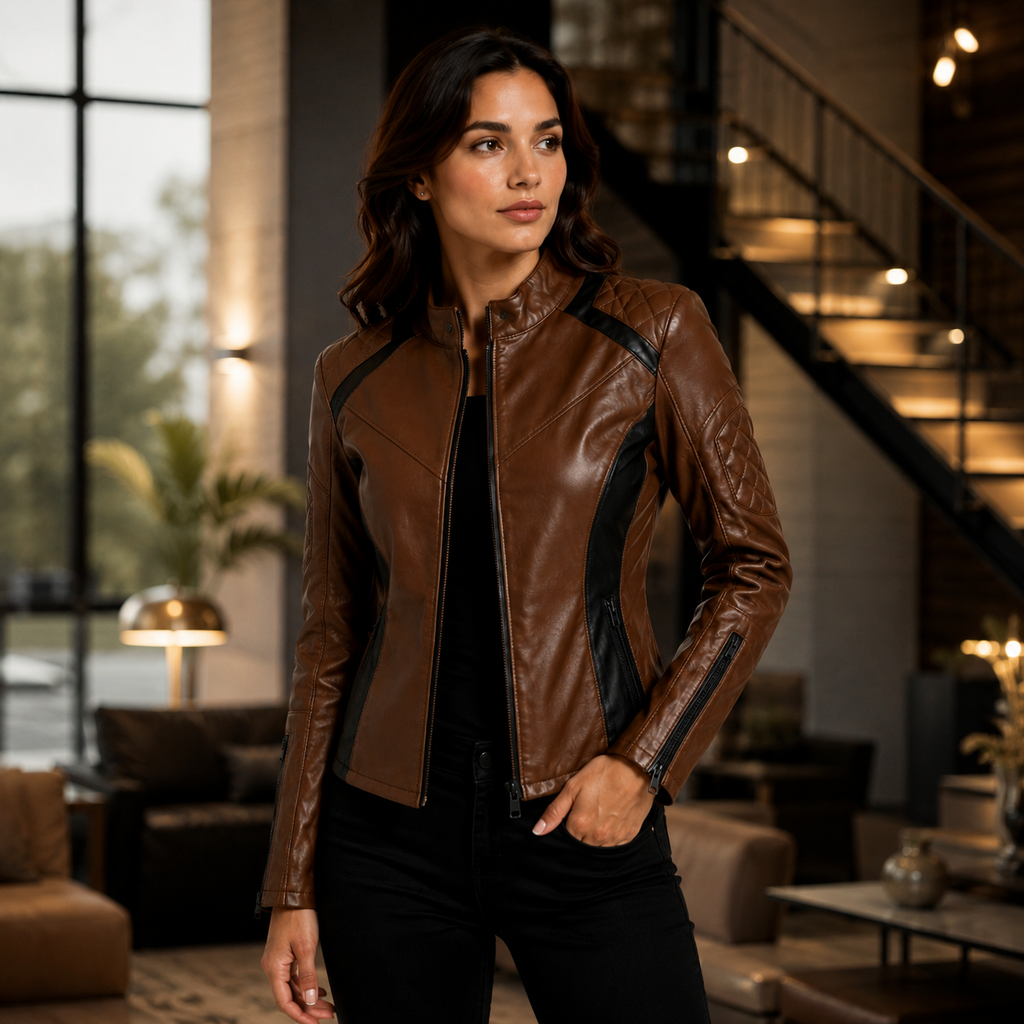 Women's Brown Cafe Racer Leather Jacket