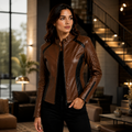 Women's Brown Cafe Racer Leather Jacket