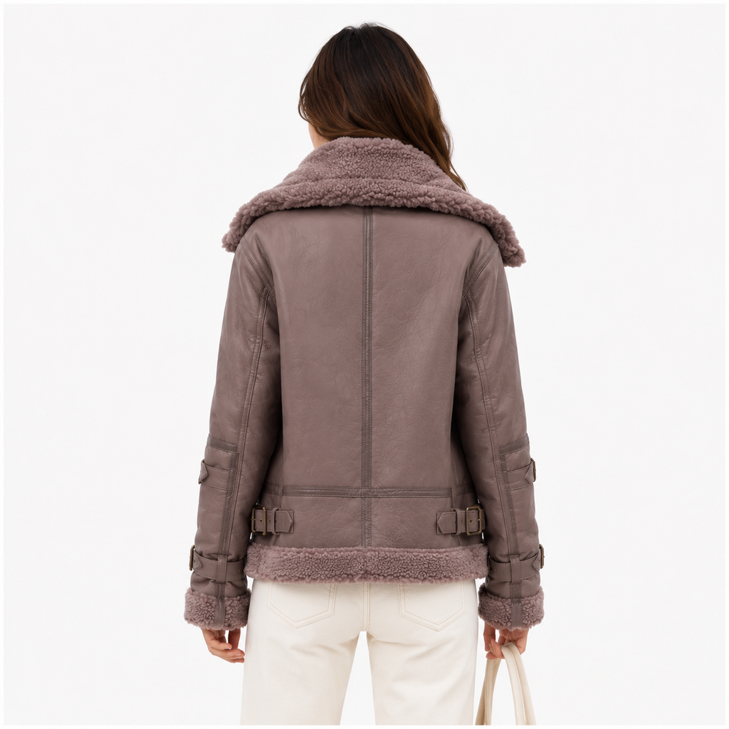 Velocite Oversized Leather Shearling Jacket