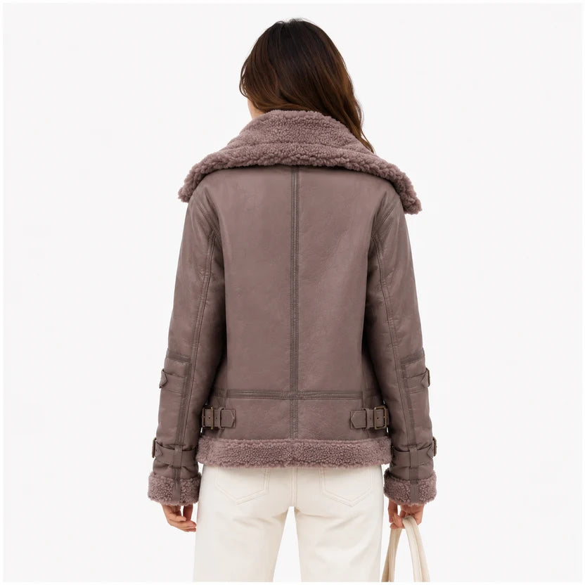 women's mauve shearling leather jacket