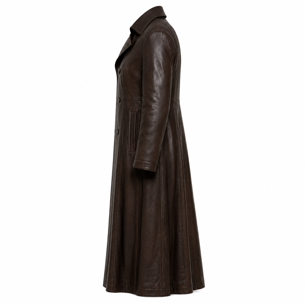 Full-Length Double-Breasted Leather Duster Trench Coat