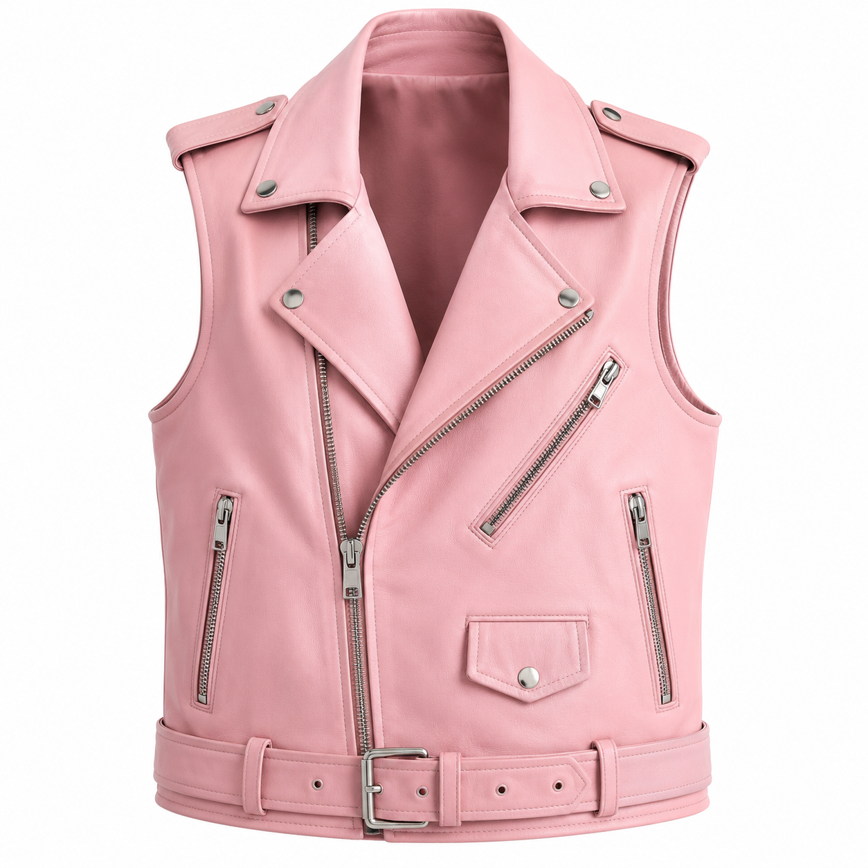 Women's Pink Leather Biker Vest