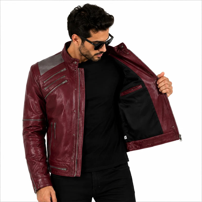 Men's Maroon Leather Jacket with
