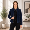 Kelsee Navy Blue Suede Biker Jacket