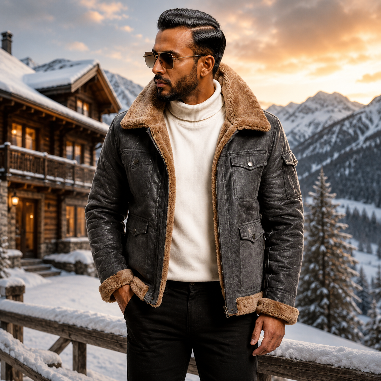 Men's Distressed Grey Suede Aviator Jacket