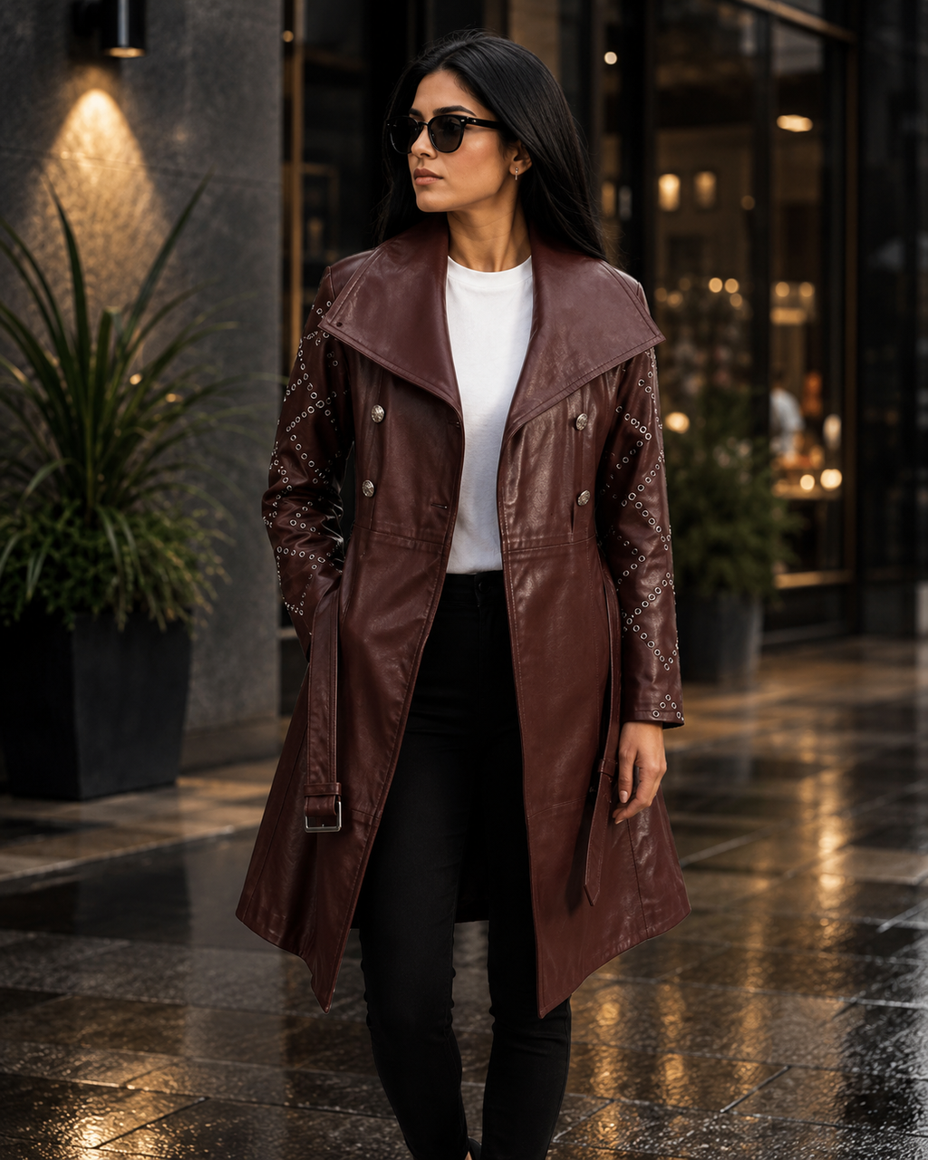 Missoni Maroon Leather Trench Coat