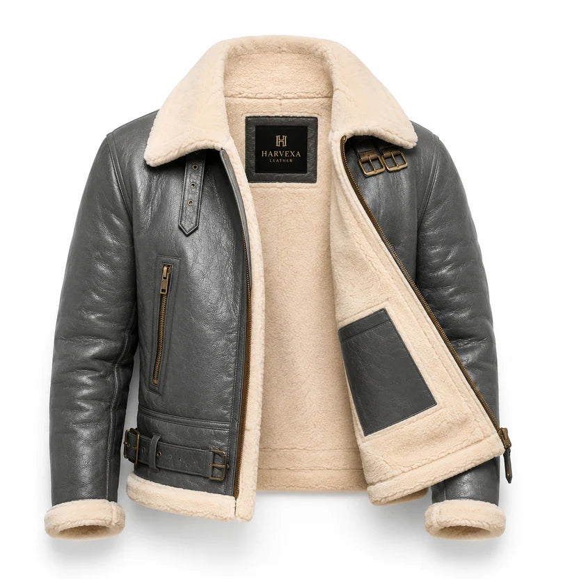 grey leather bomber jacket