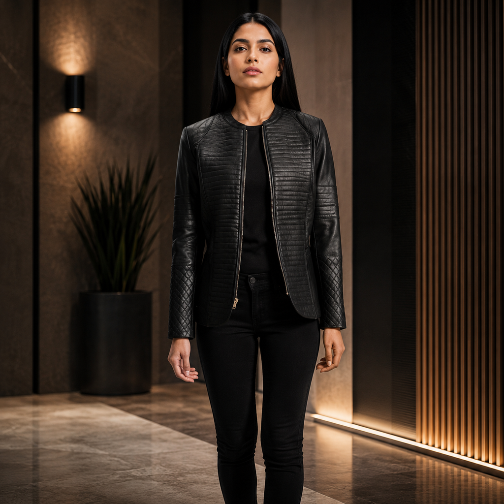 Women's Black Quilted Leather Jacket