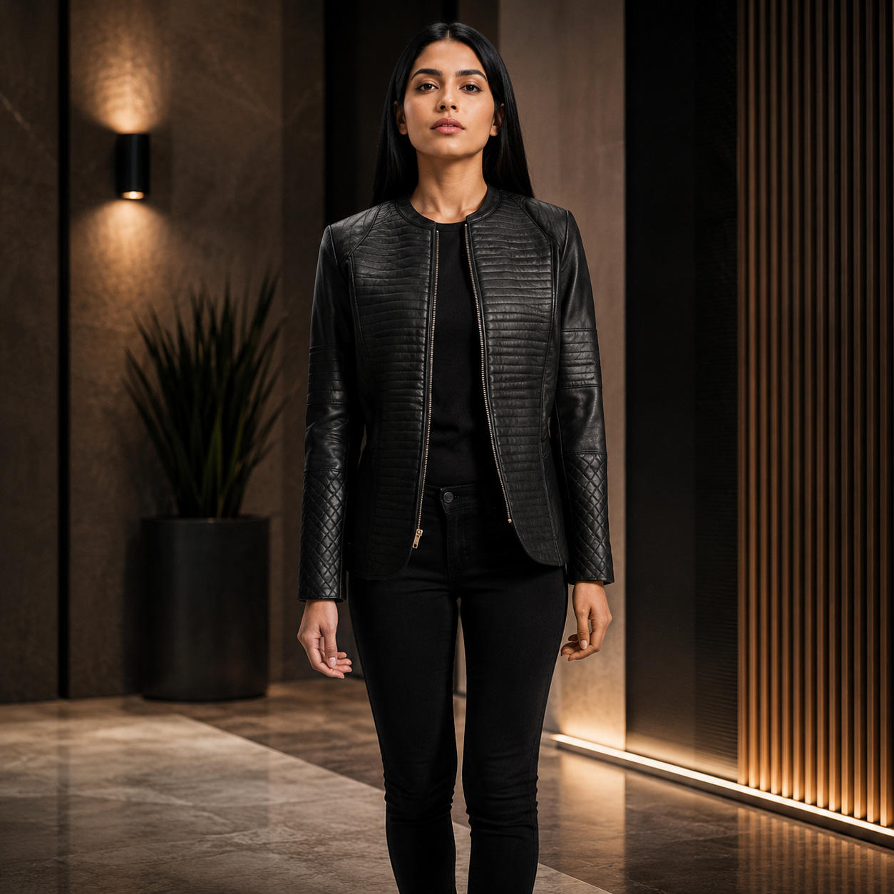 Women's Black Quilted Leather Jacket