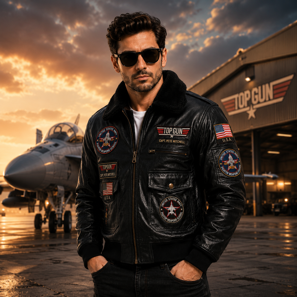 Men's Black Top Gun Maverick G-1 Leather Flight Jacket