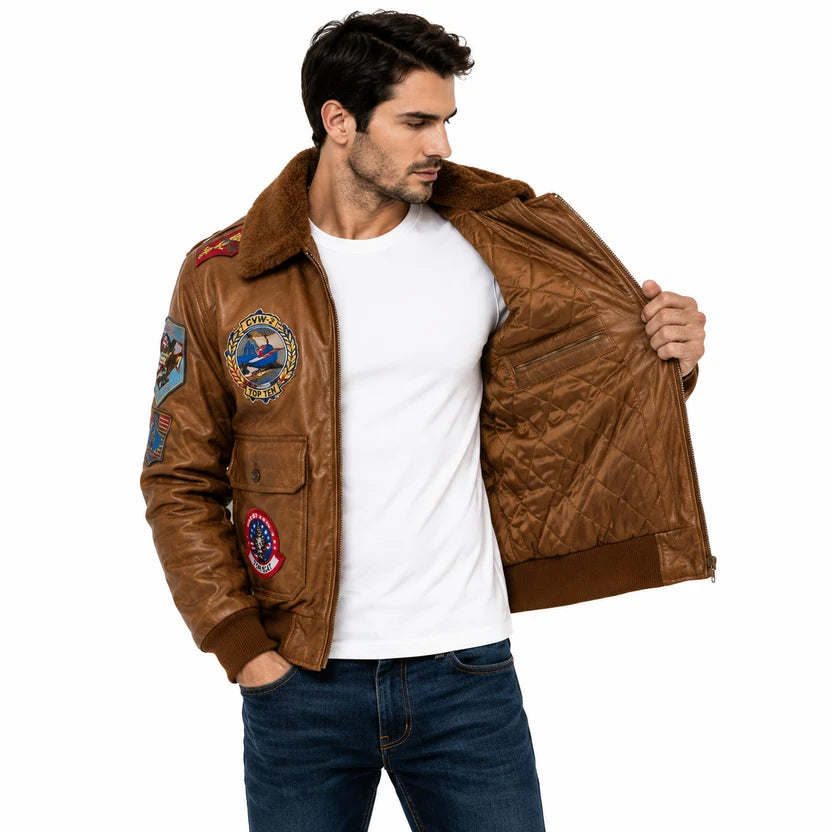 Tan Leather Aviation Jacket