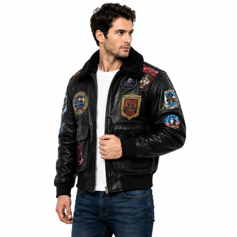 Black Leather Aviation Jacket